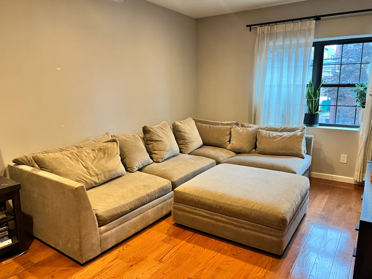 Large Beige Sectional Sofa with Ottoman - photo 2