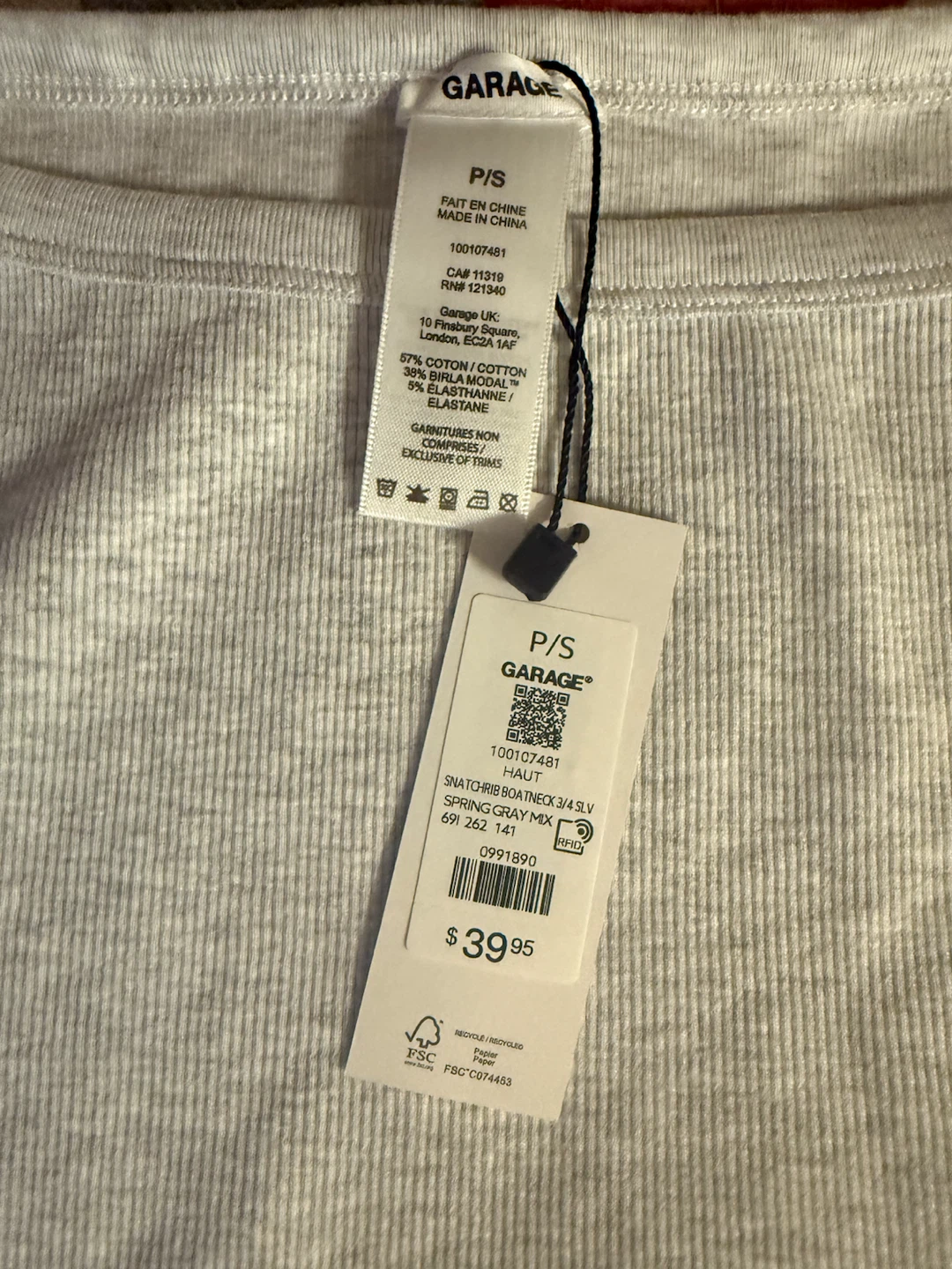 Garage Snatch Rib Boatneck 3/4 Sleeve - Spring Gray Mix - photo 2