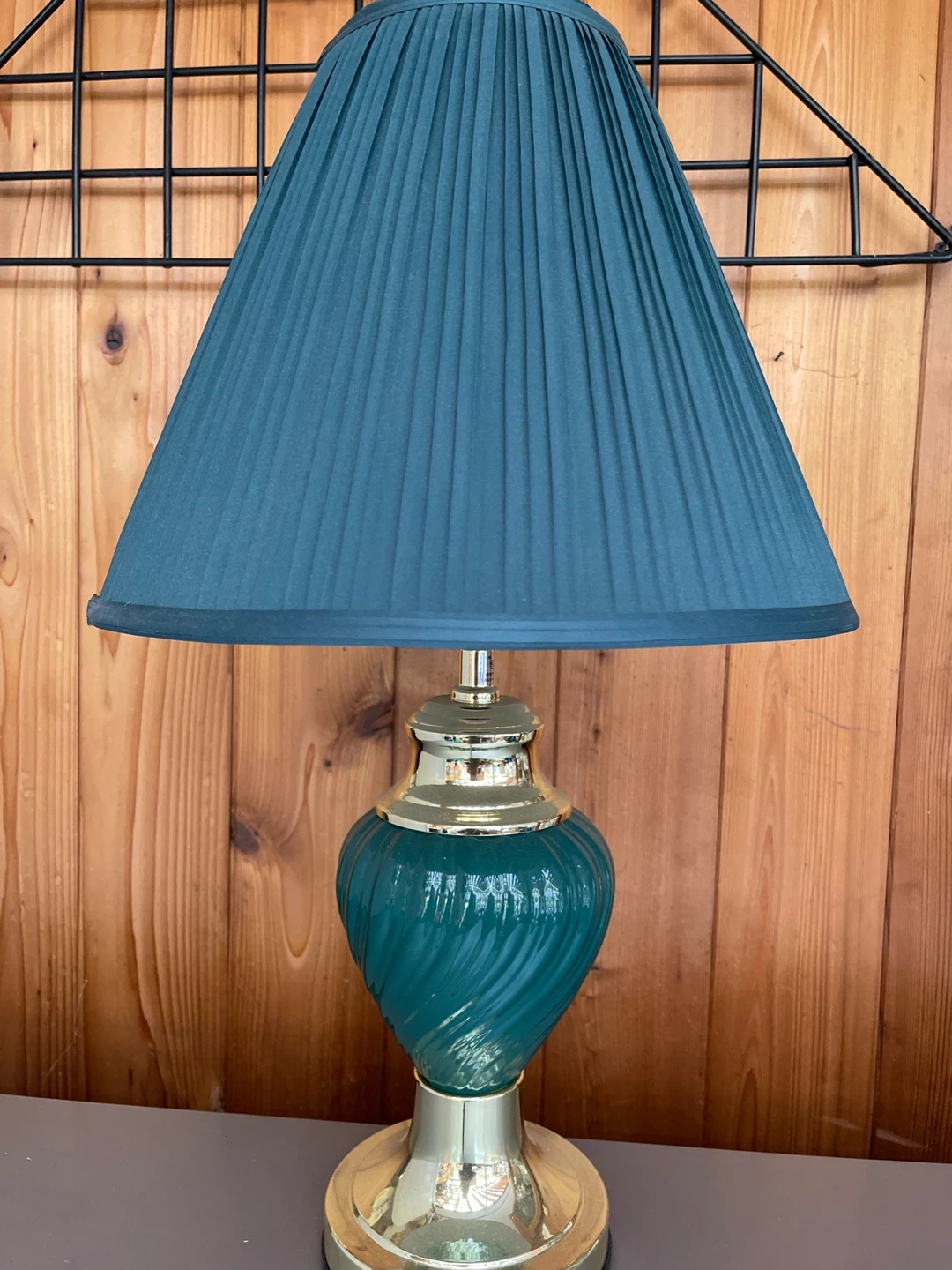 Teal Glass and Gold Table Lamp