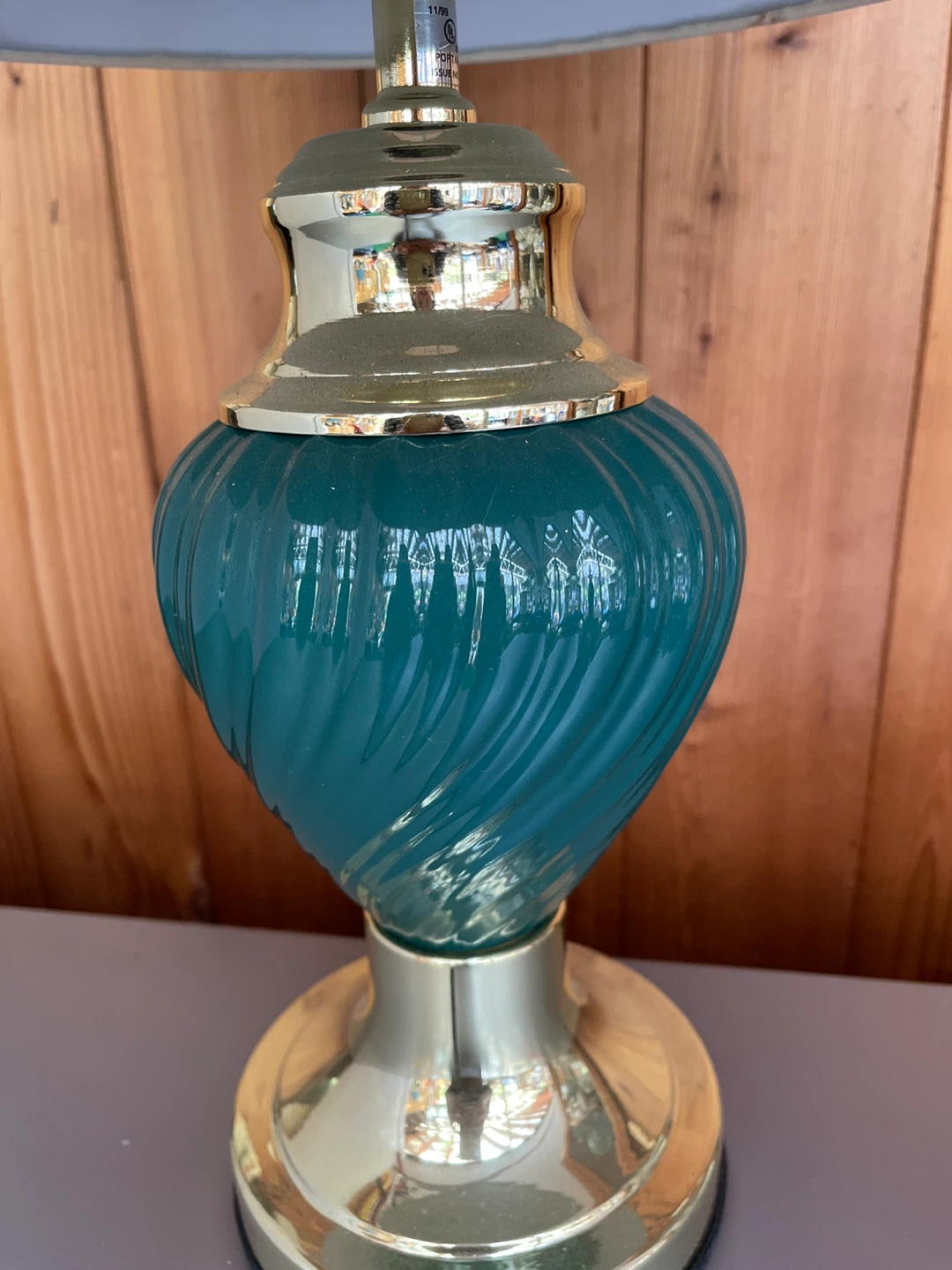 Teal Glass and Gold Table Lamp - photo 2