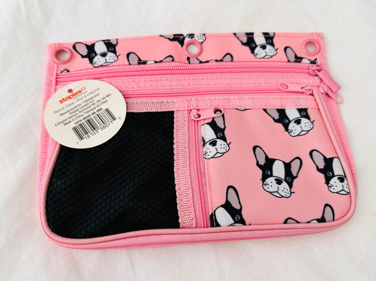 Staples Pink Dog Print Pencil Case