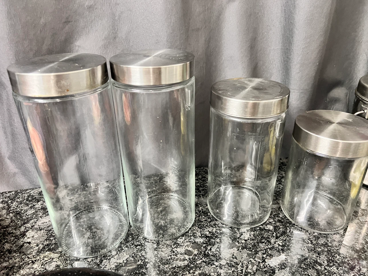 Set of 4 Glass Canisters with Stainless Steel Lids