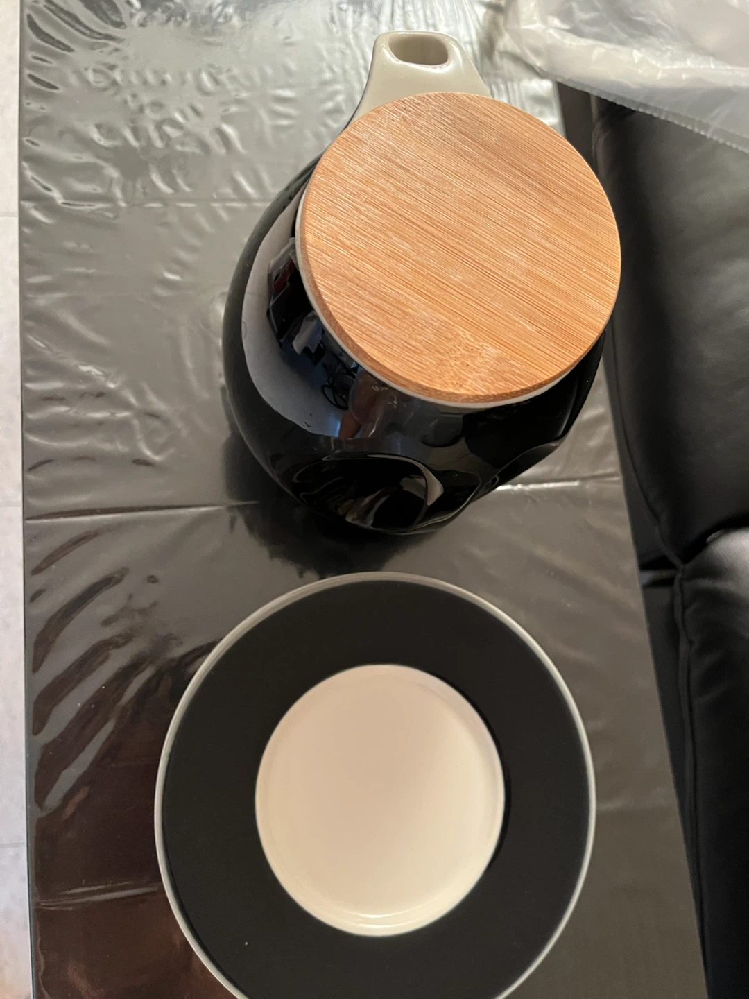 Black Ceramic Teapot with Bamboo Lid With a saucer - photo 3