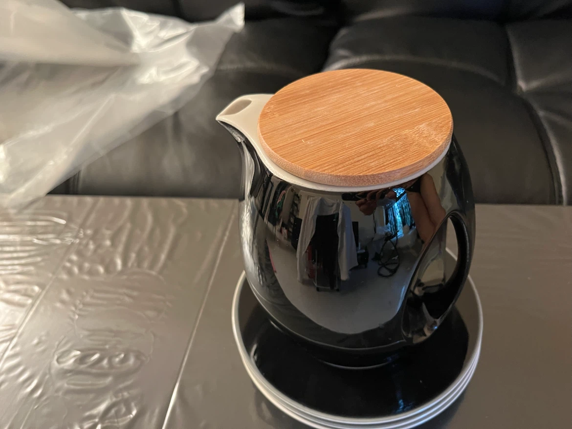 Black Ceramic Teapot with Bamboo Lid With a saucer - photo 4