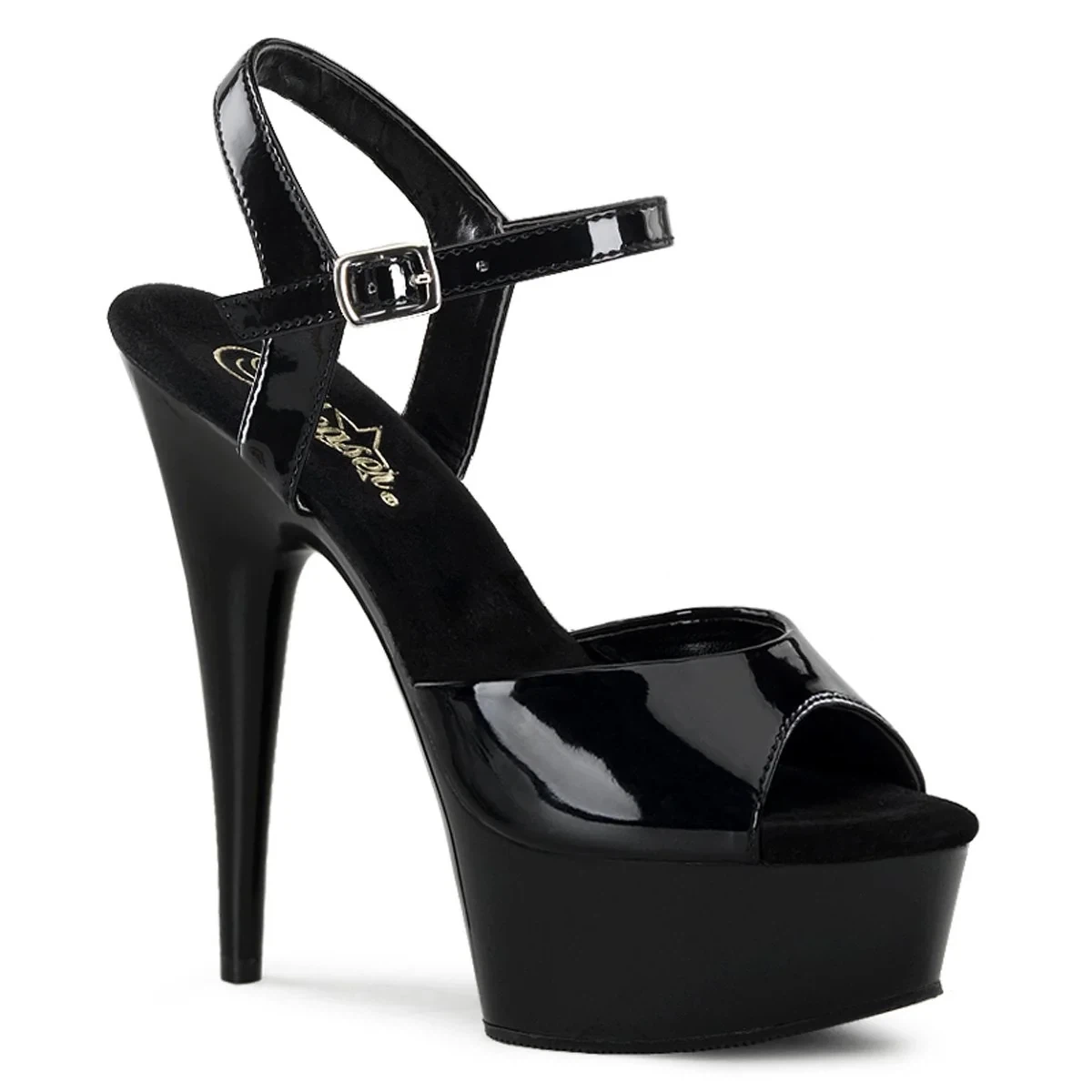Pleaser Delight-609 Black Patent Platform Heels