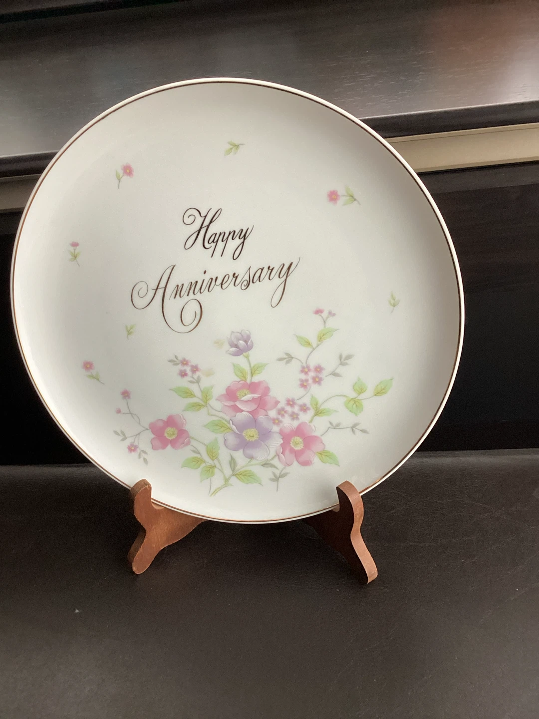 Happy Anniversary Decorative Plate with Wooden Stand