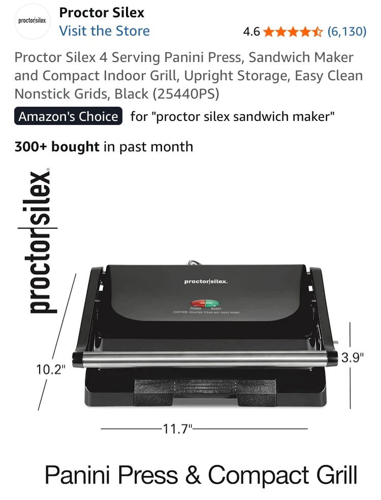 Proctor Silex Panini Press and Compact Indoor Grill - photo 4