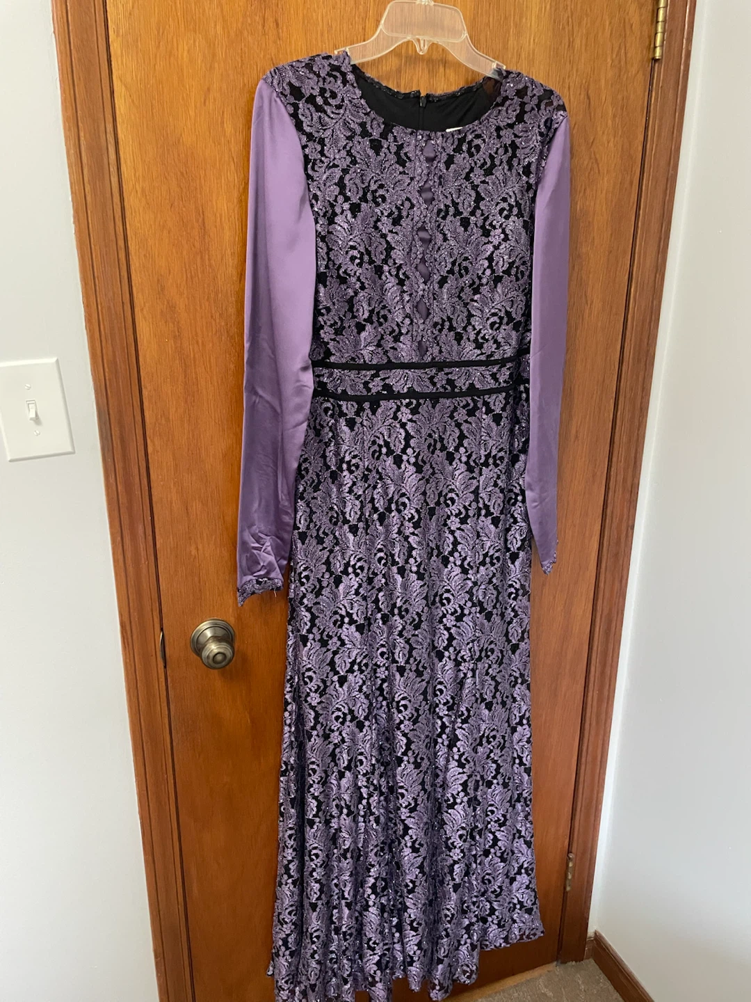 Purple and Black Lace Long Sleeve Dress