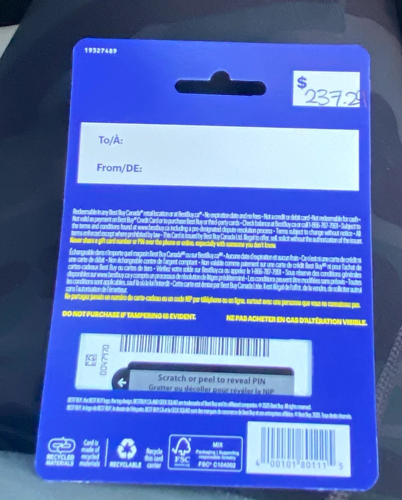 Best Buy Gift Card – $236 Value, asking $200 - photo 2
