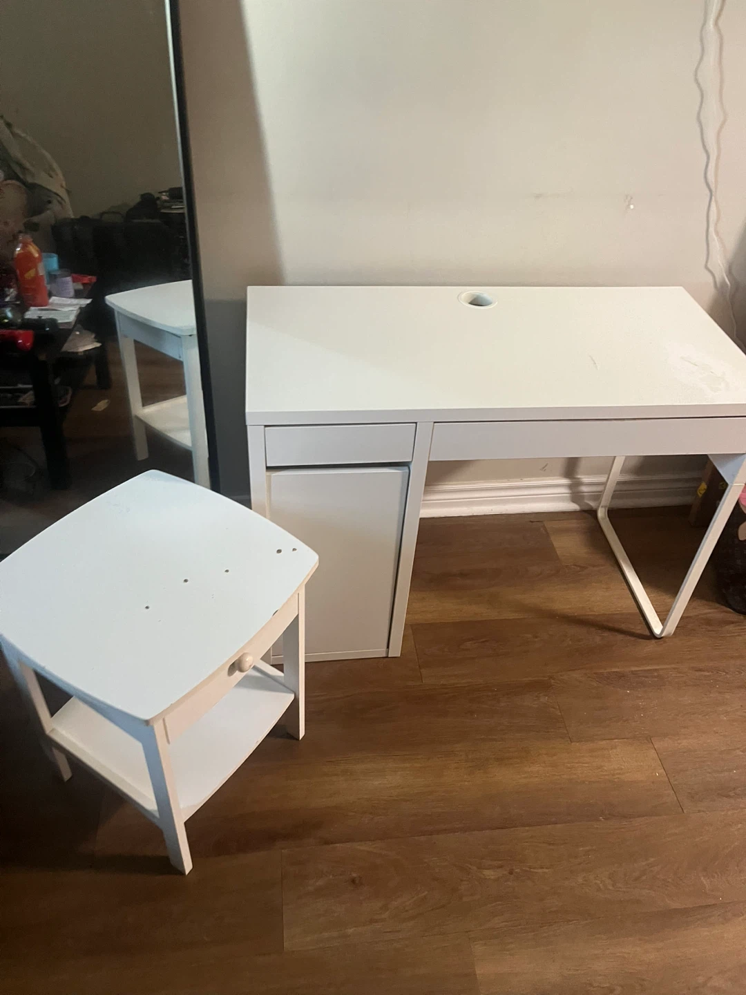 White IKEA Desk and Small Side Table