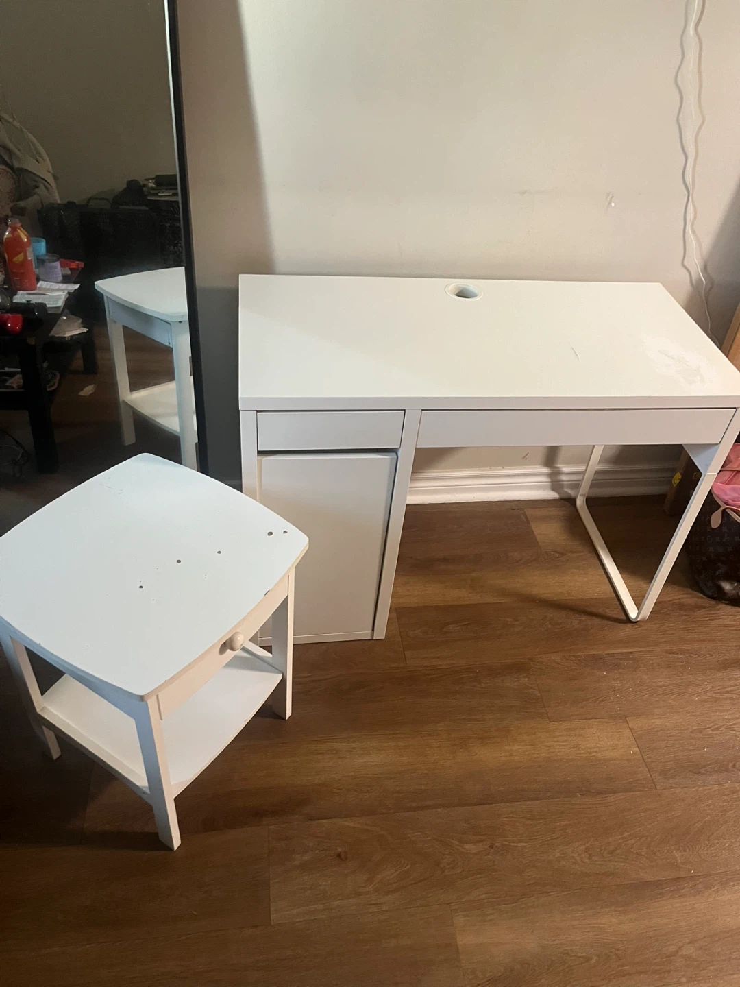 White IKEA Desk and Small Side Table - photo 2