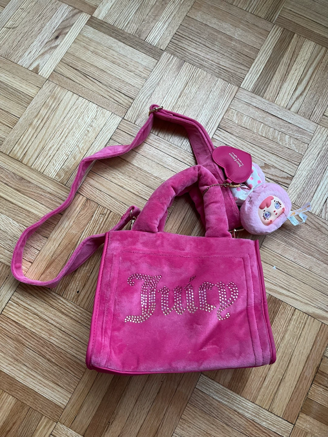 Juicy Couture Free Love Big Spender Hot Pink Fuzzy Mini Tote