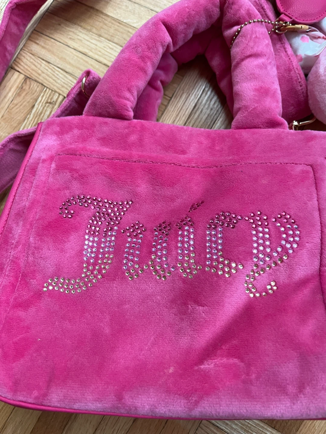 Juicy Couture Free Love Big Spender Hot Pink Fuzzy Mini Tote - photo 2