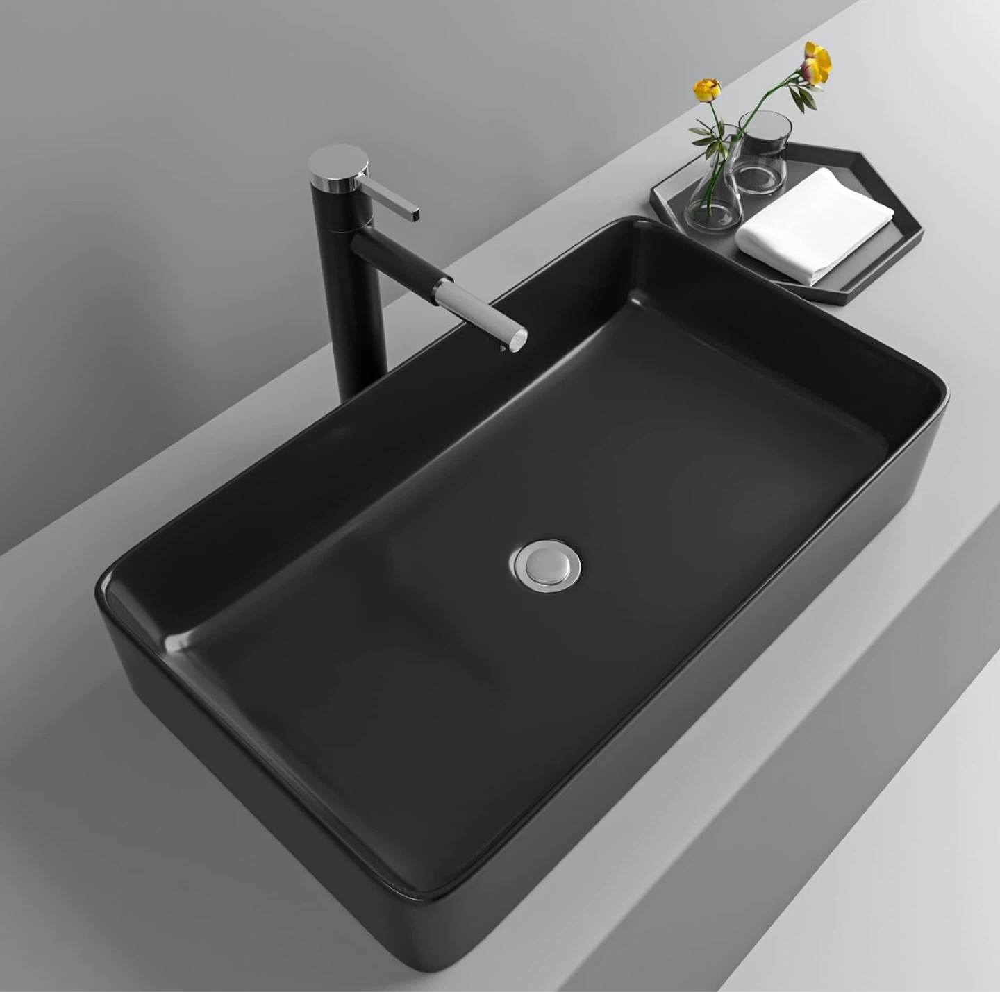 24"x14" Black Bathroom Vessel Sink - BNIB