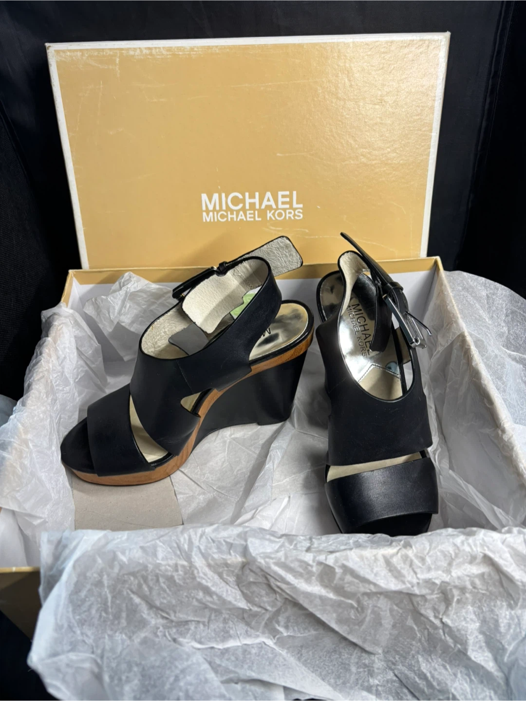 Michael Kors - Carla Platform Wedge, black leather, Size 6 M - photo 3