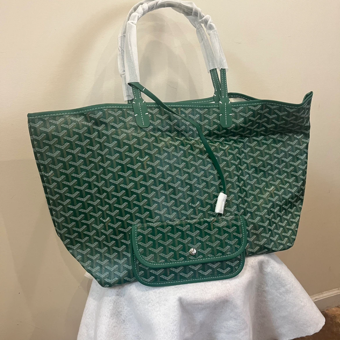 Goyard Inspired Green Tote Bag with Pouch