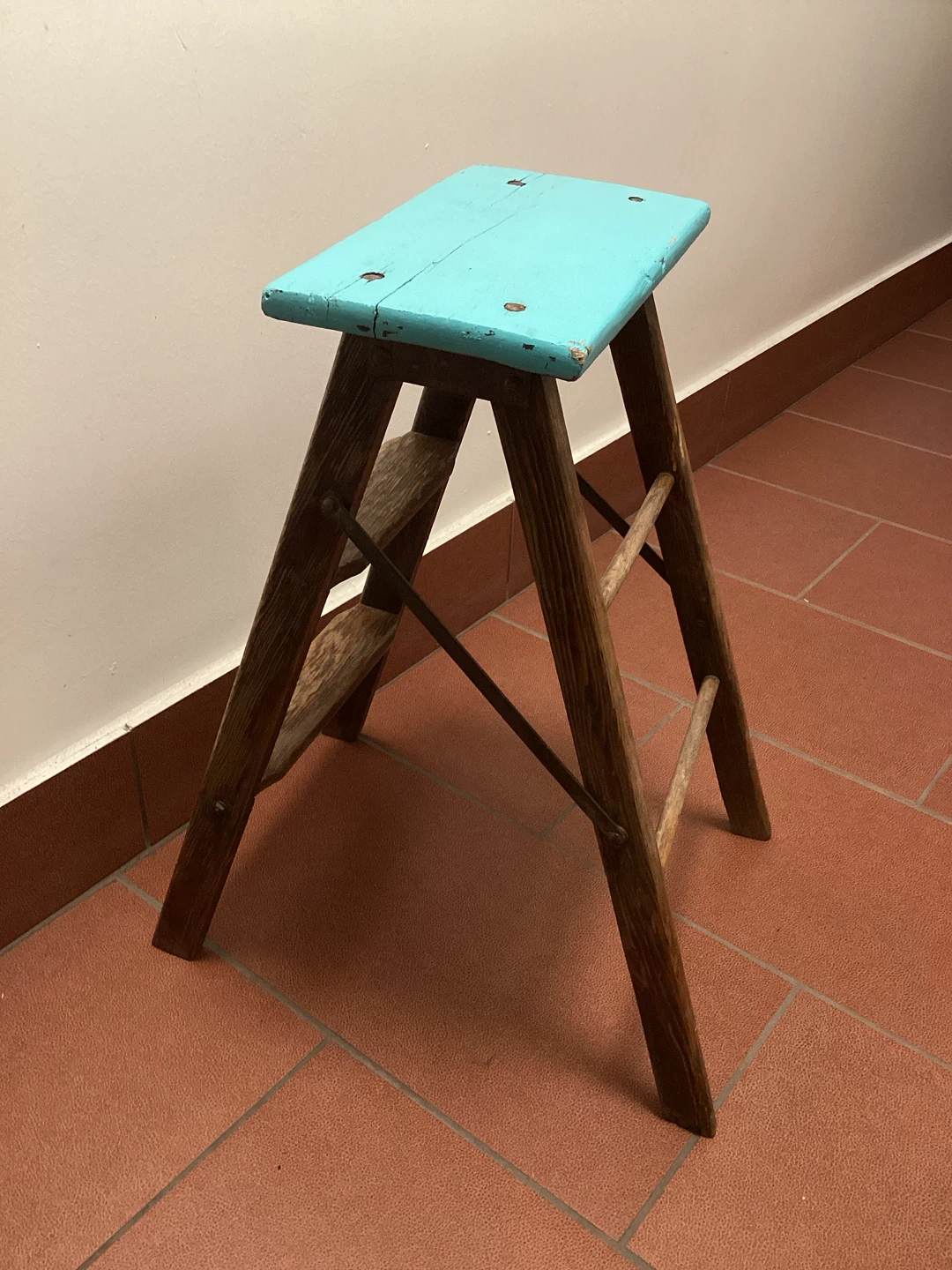 Vintage Wooden Folding Step Stool / Rustic Plant Stand