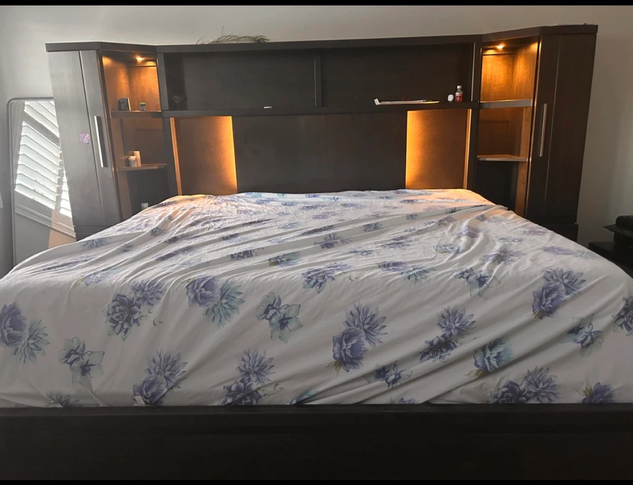 Dark Wood King Bed Frame with Headboard Storage - photo 2