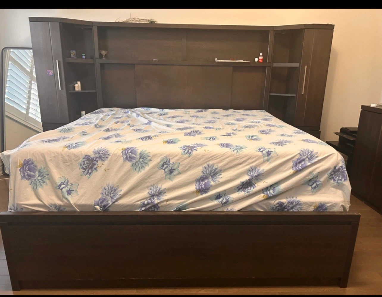 Dark Wood King Bed Frame with Headboard Storage - photo 4