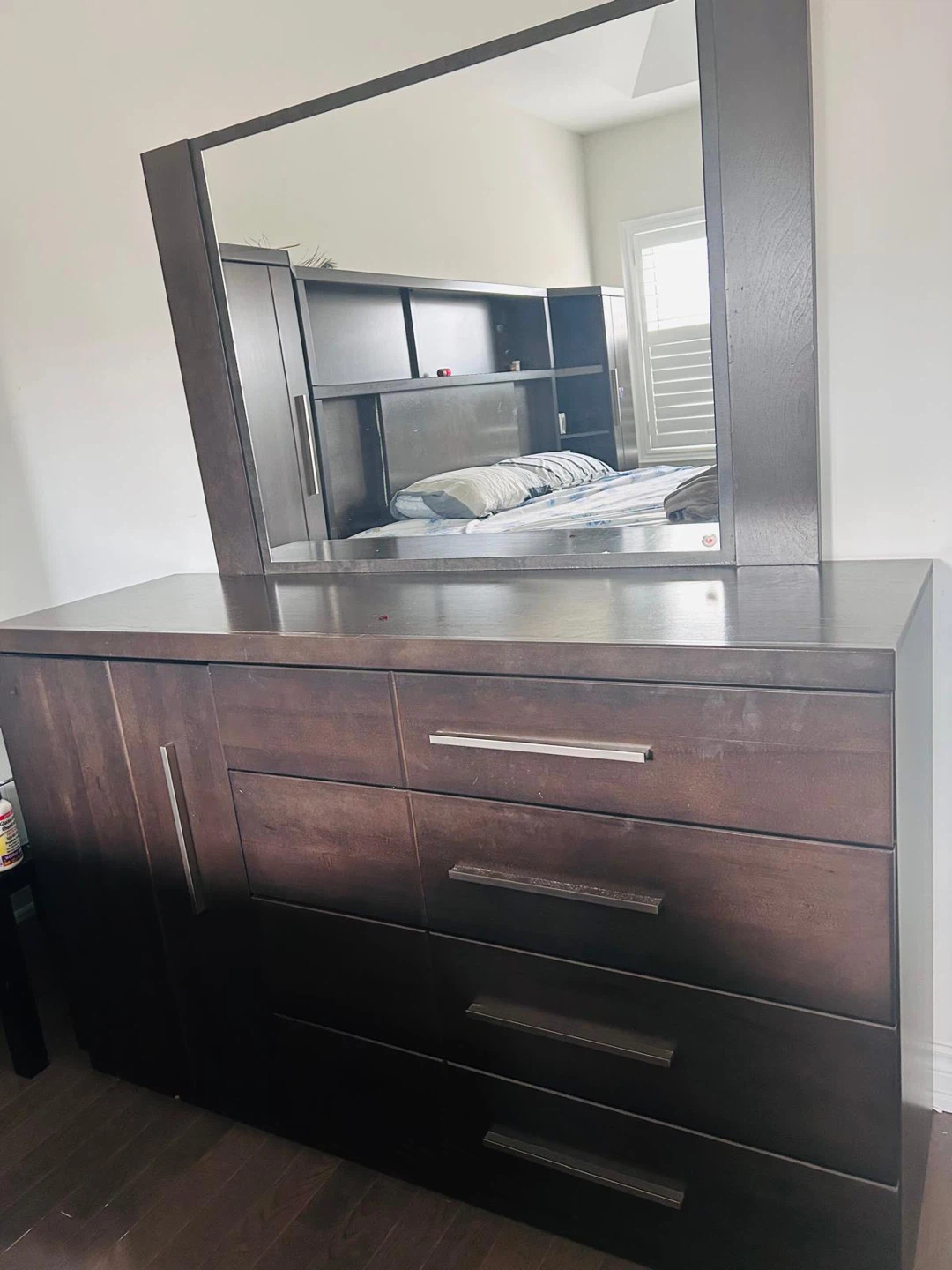 Dark Wood King Bed Frame with Headboard Storage - photo 5