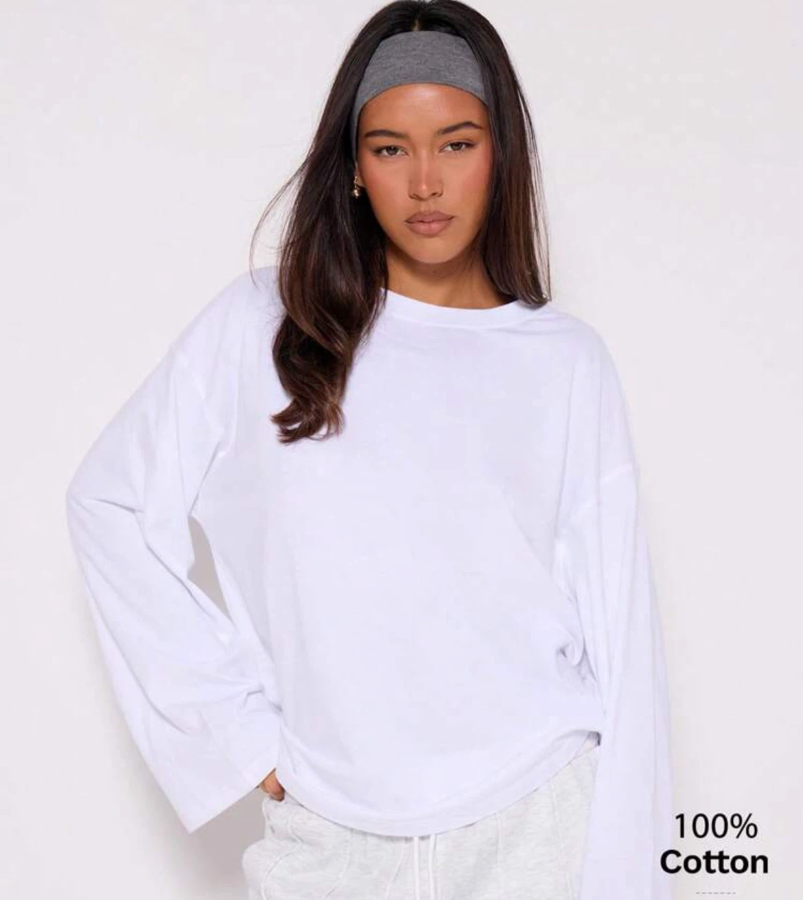 SHEIN MUSERA White Oversized Long Sleeve Top – 100% Cotton - photo 3