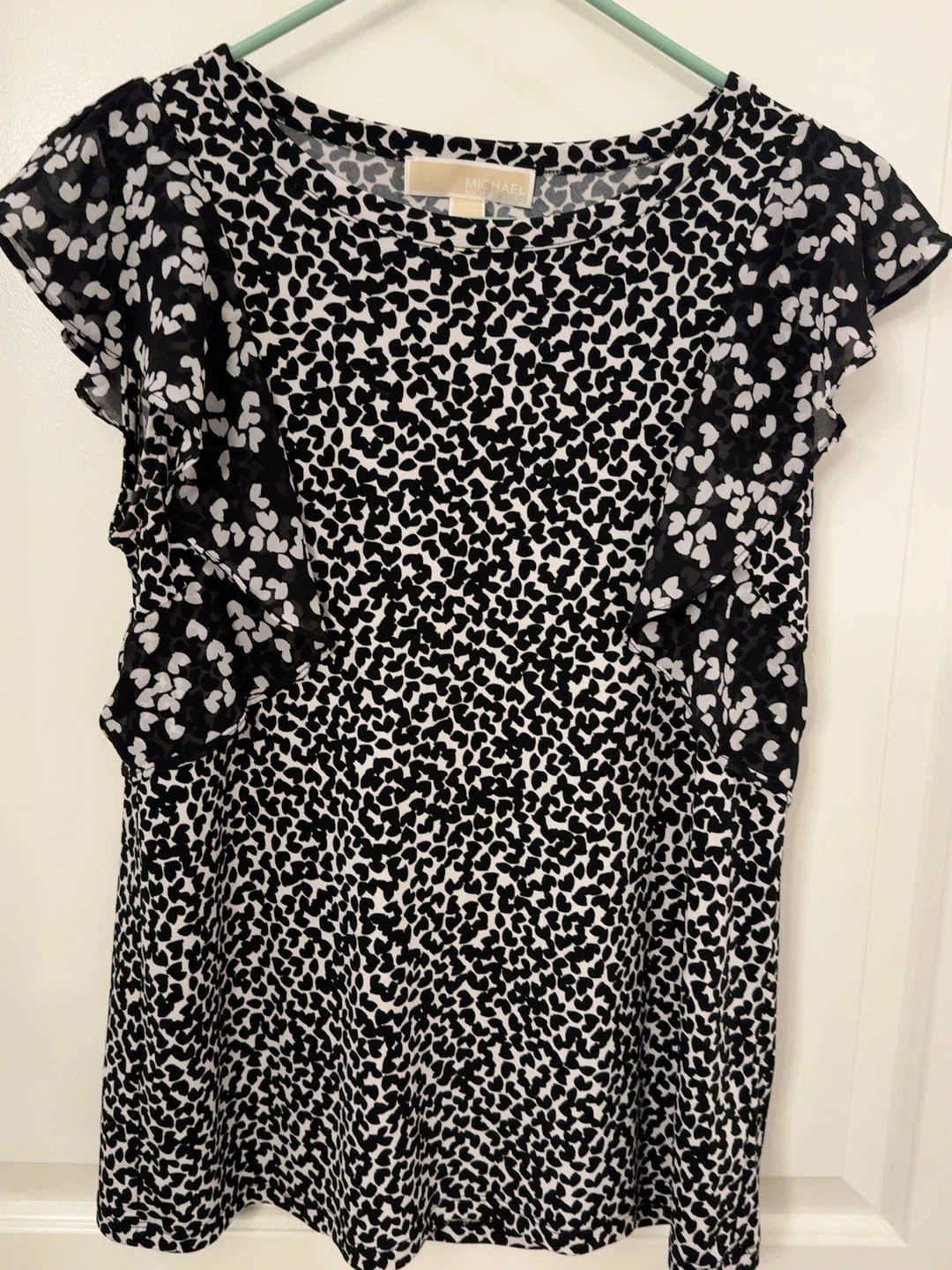 MICHAEL Michael Kors Black & White Print Ruffle Blouse size S