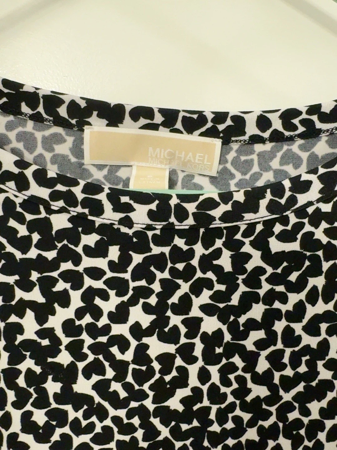 MICHAEL Michael Kors Black & White Print Ruffle Blouse size S - photo 2