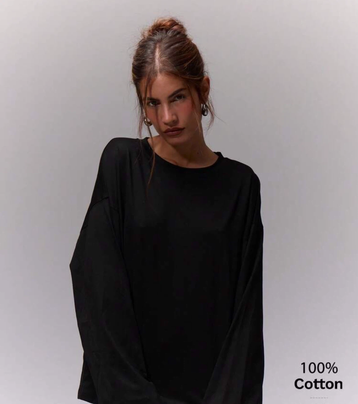 SHEIN MUSERA Black Oversized Long Sleeve Top – 100% Cotton - photo 3