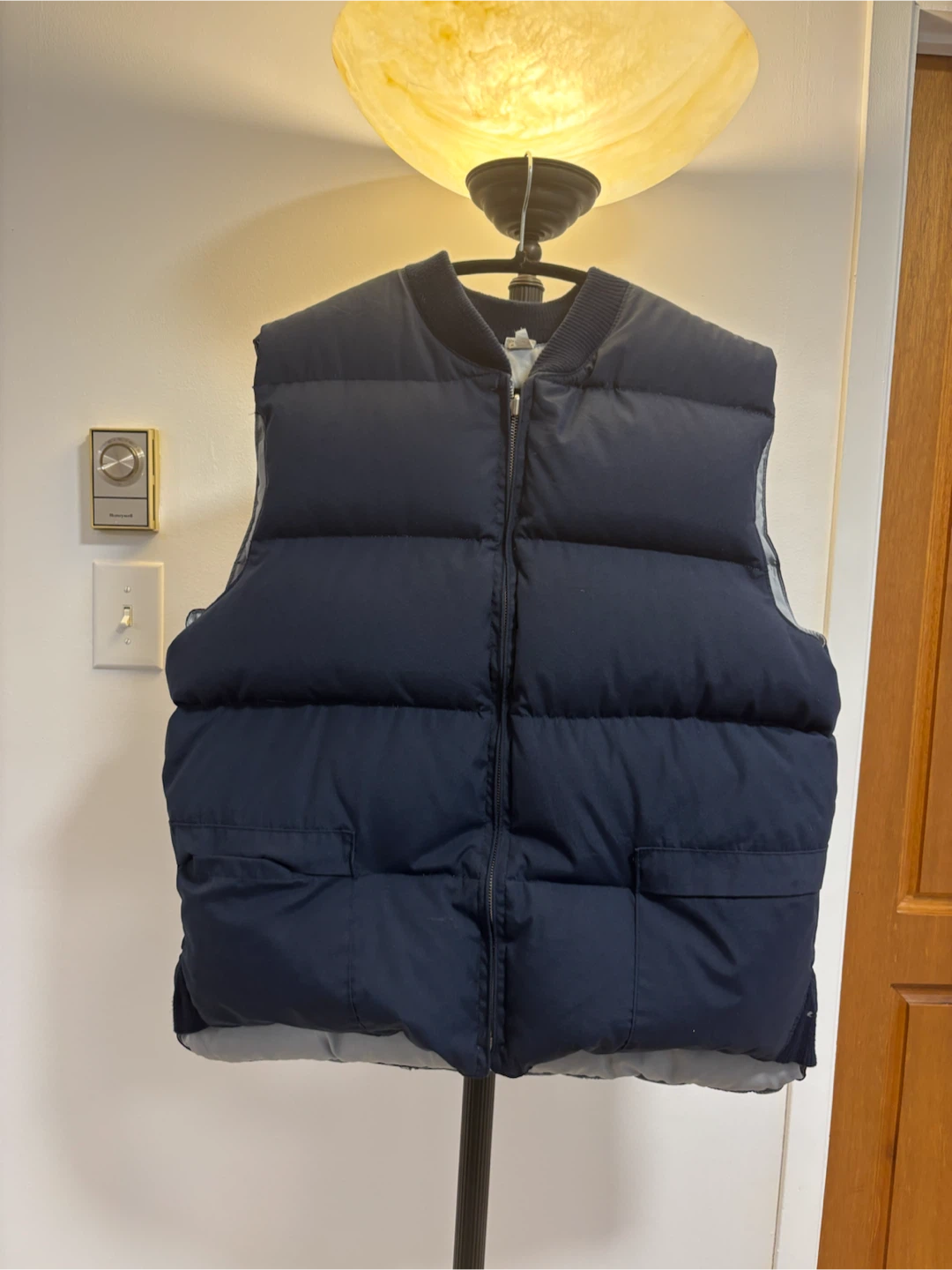 Vintage 80s Navy Blue & Grey Reversible Puffer Vest
