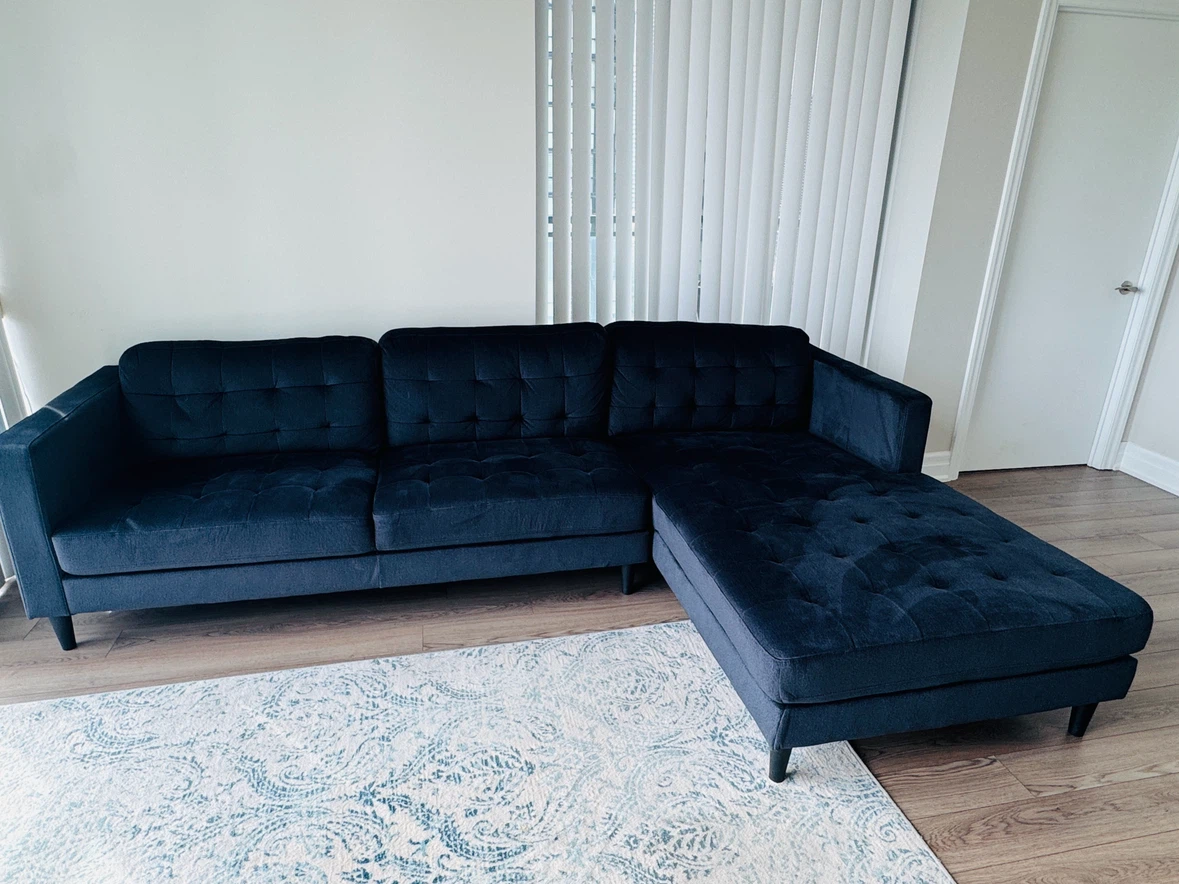 Navy Blue Velvet Tufted Sectional Sofa