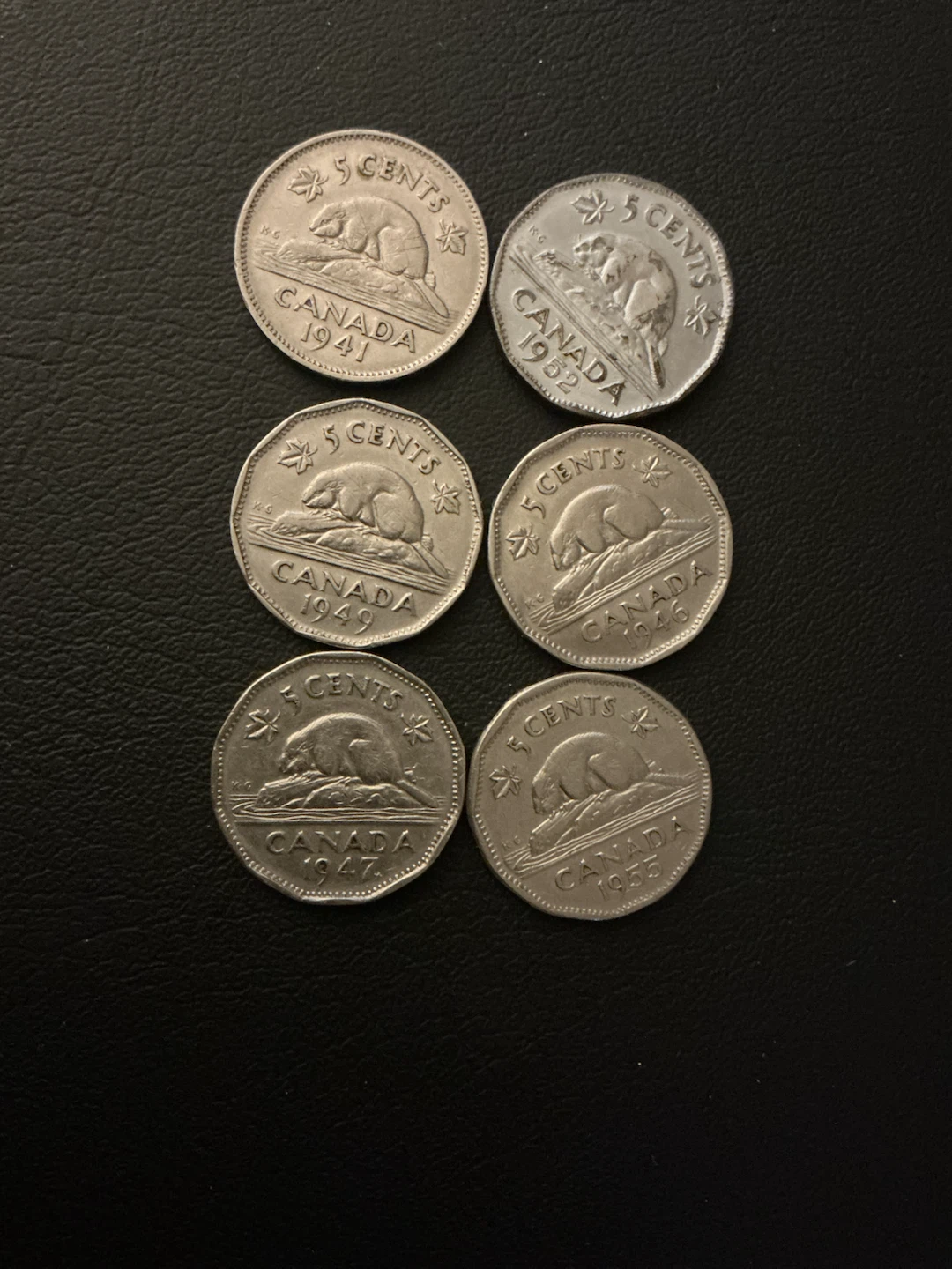 Collection of 6 Canadian 5 Cent Coins (Nickels)