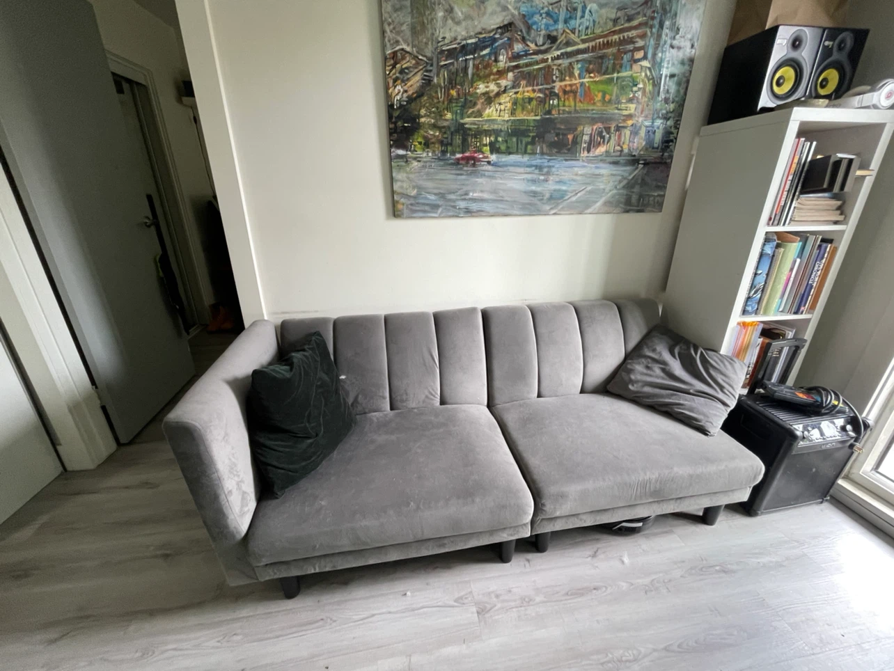 Grey Velvet Sectional Couch/sofa bed