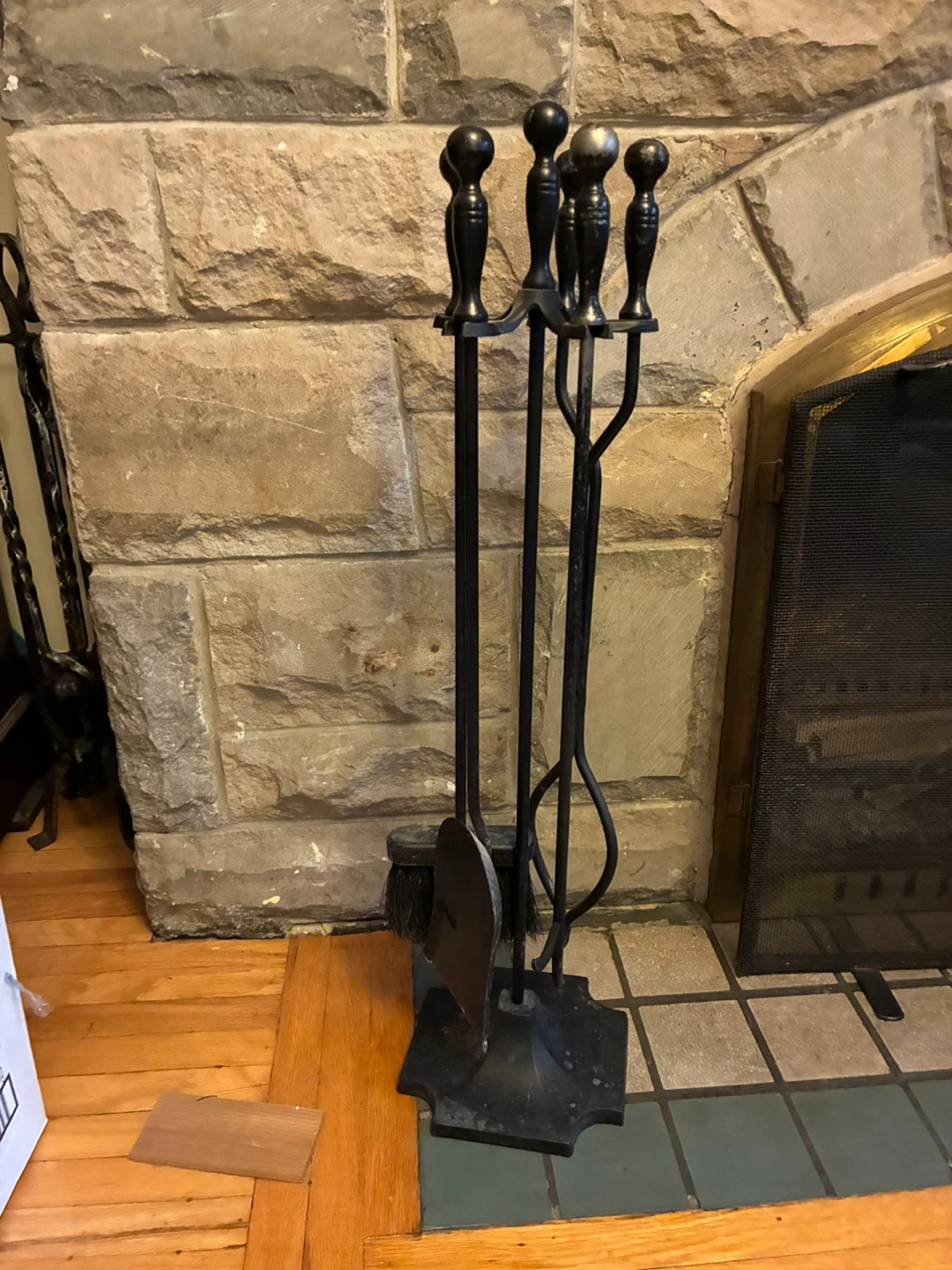 4 tools Tall Black Metal Fireplace Set & Stand – 26” vintage