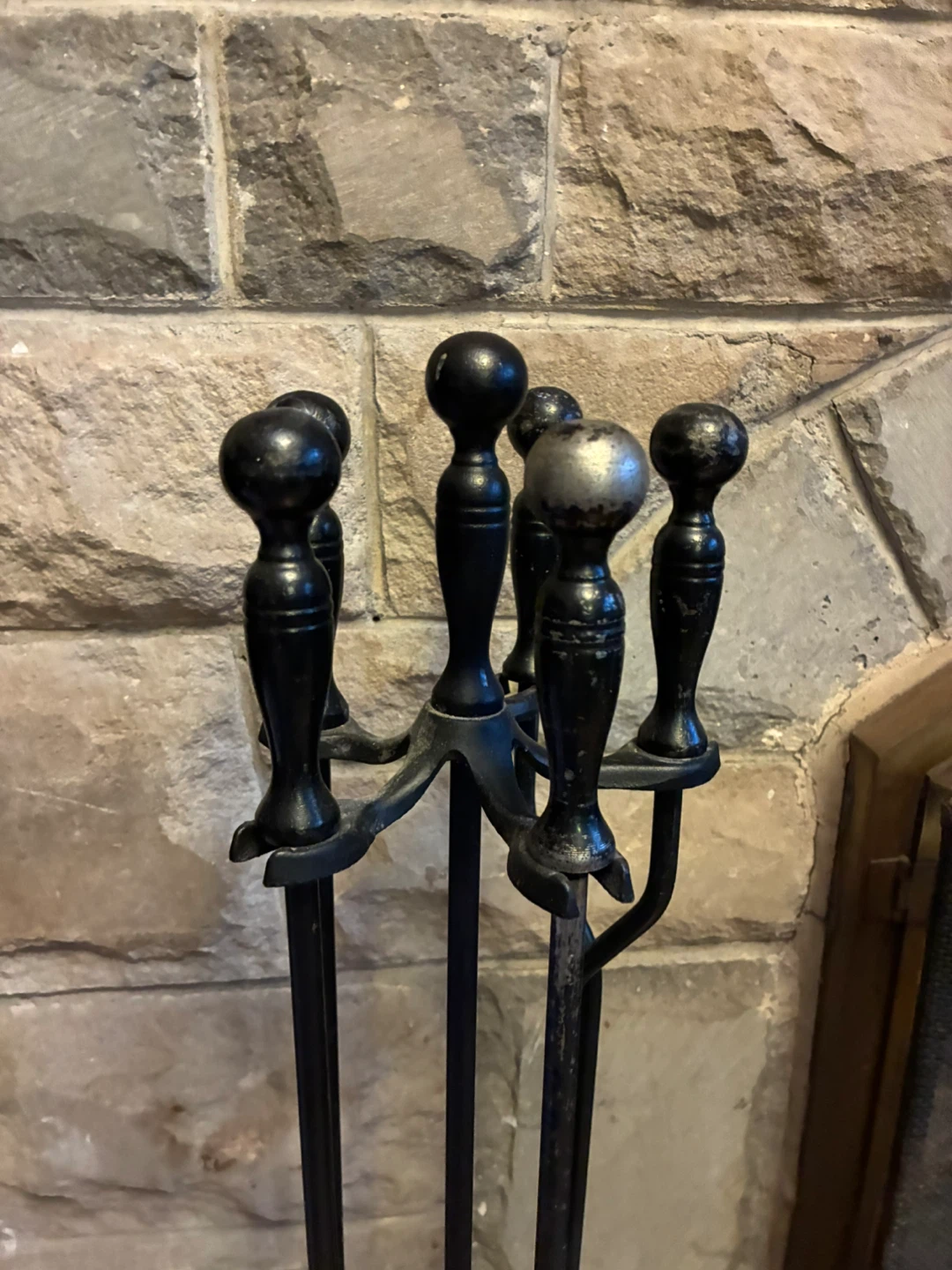 4 tools Tall Black Metal Fireplace Set & Stand – 26” vintage - photo 2