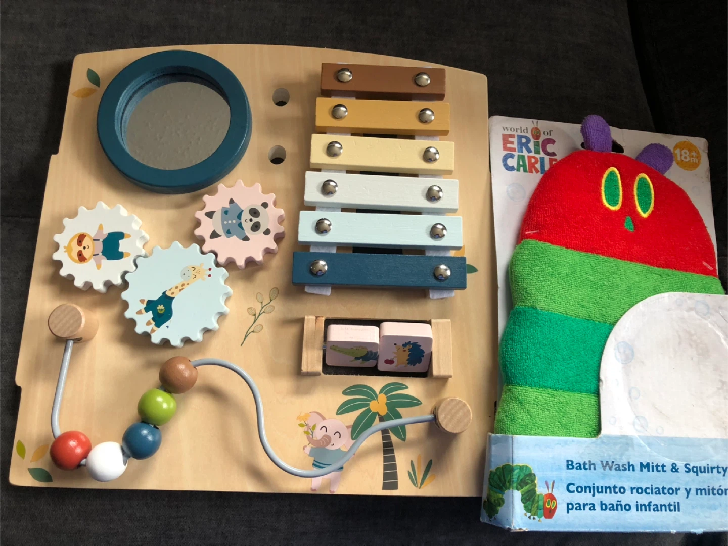 Wooden Activity Board & Eric Carle Bath Mitt