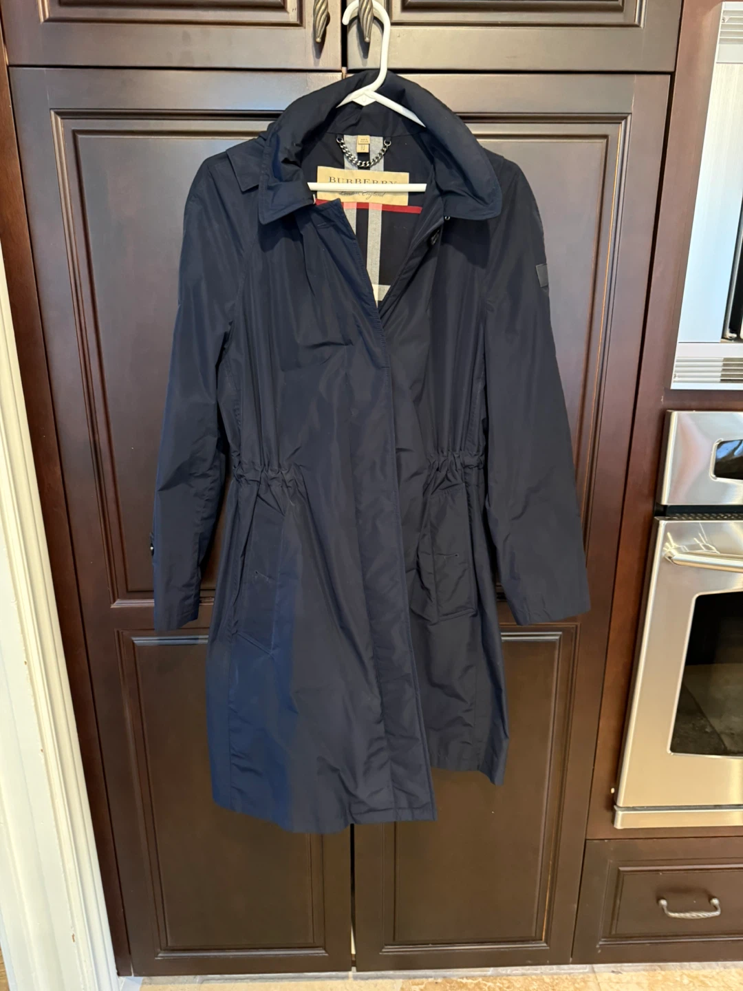 Burberry Navy Blue Hooded Trench Coat
