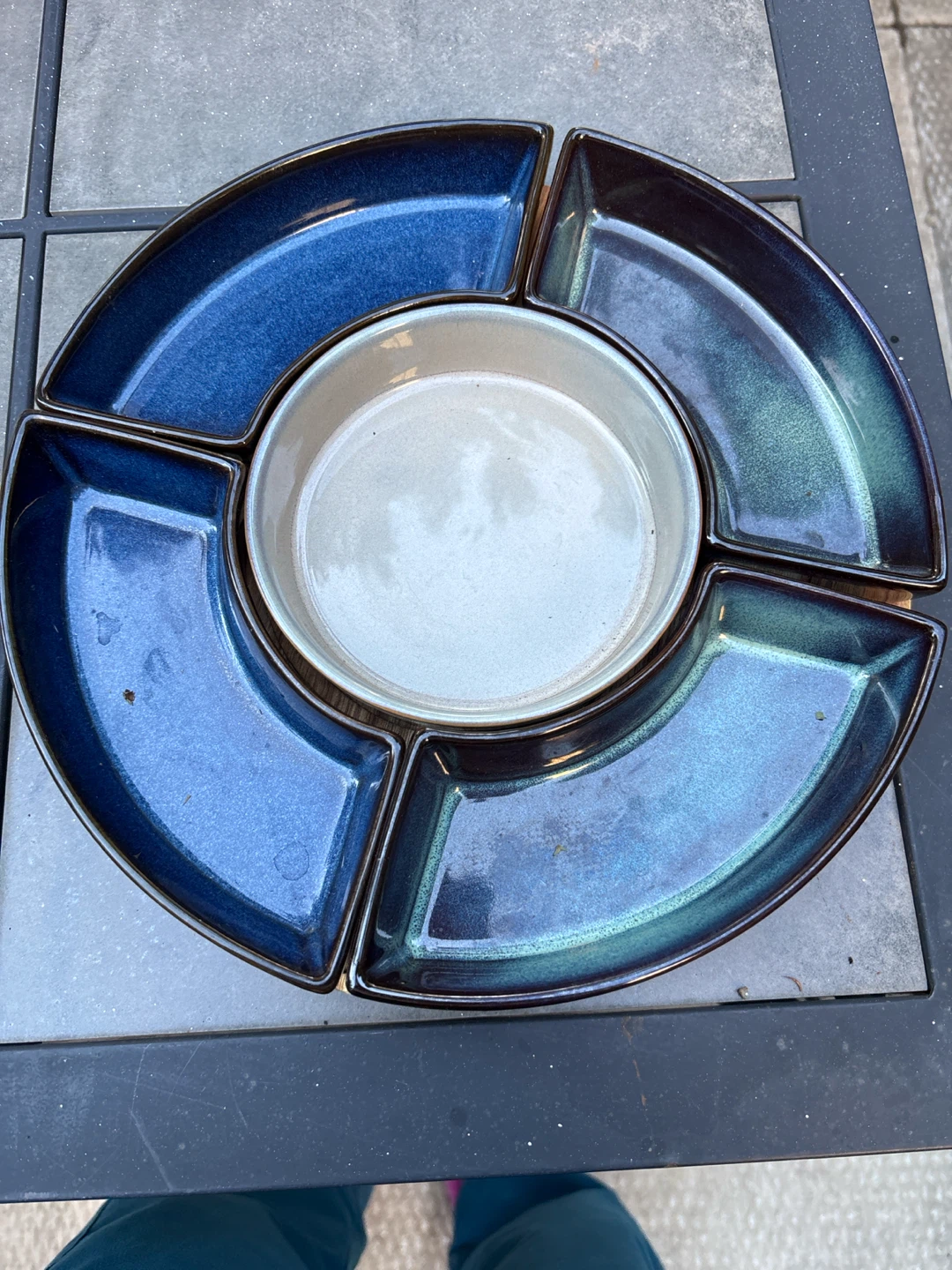 Ceramic and Wood Serving Platter Set