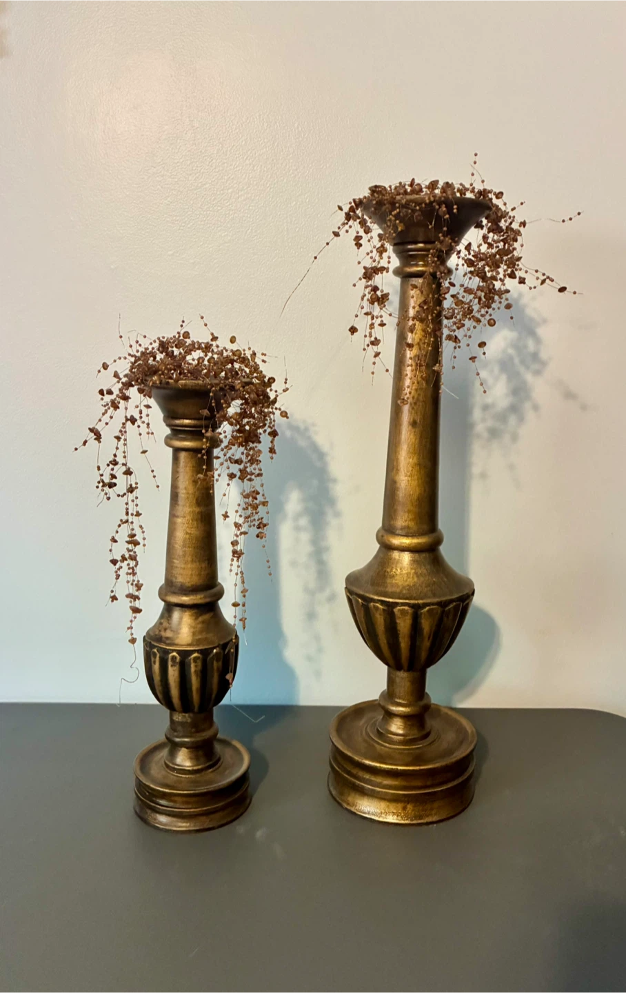 Set of 2 Gold Candlesticks with bead Accents