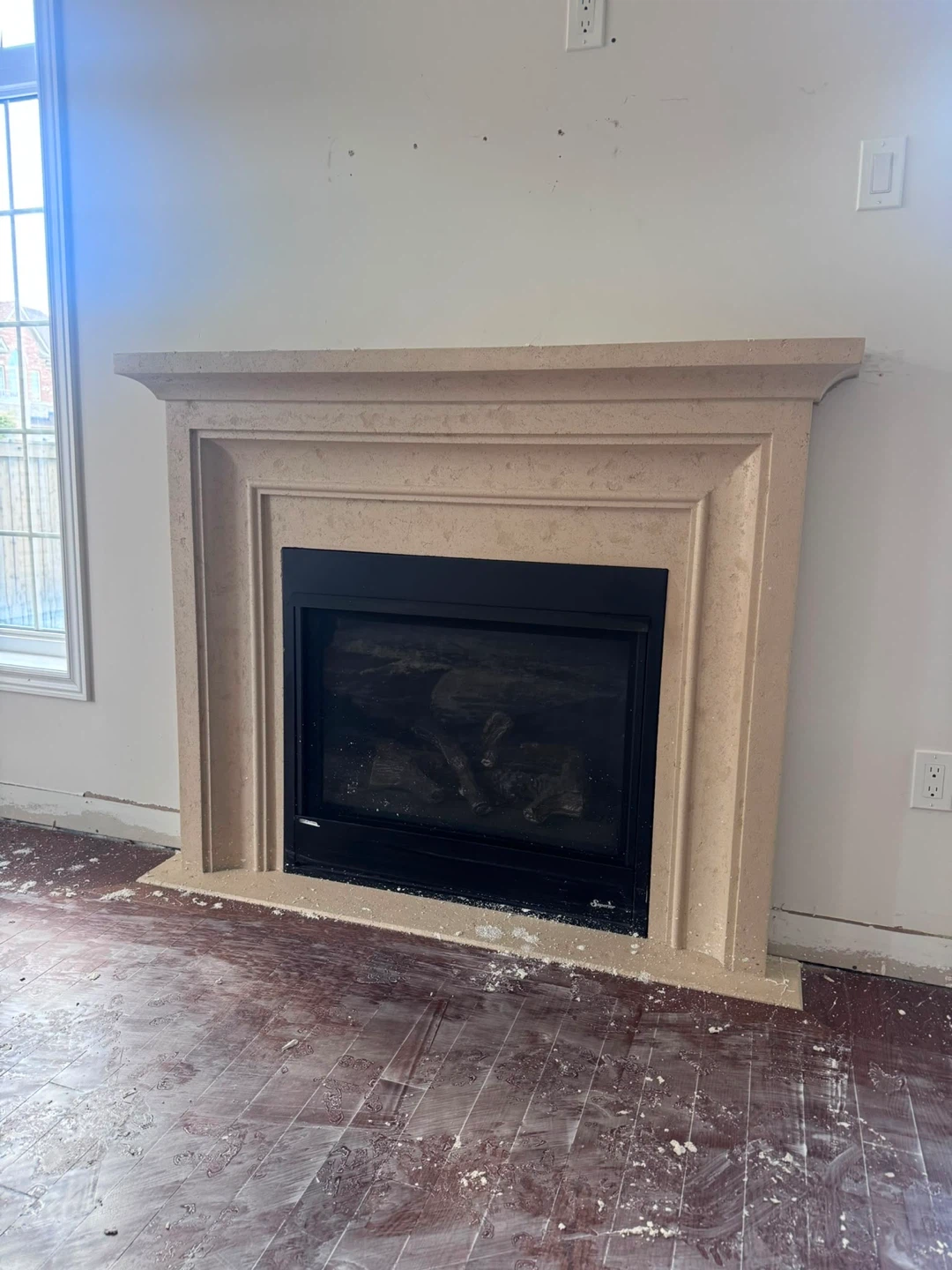 Natural Stone Fireplace Mantle and Gas Fireplace Cover