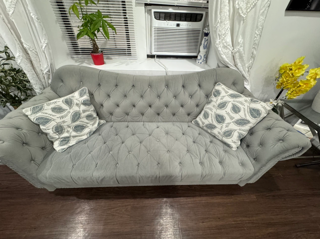 Gray Tufted Velvet Sofa