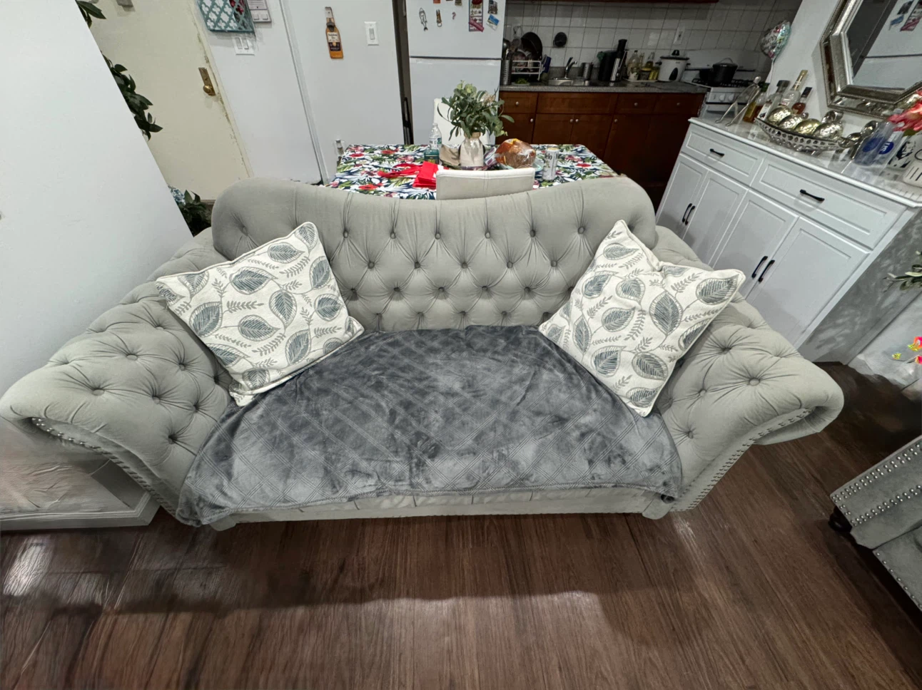 Gray Tufted Velvet Sofa - photo 2