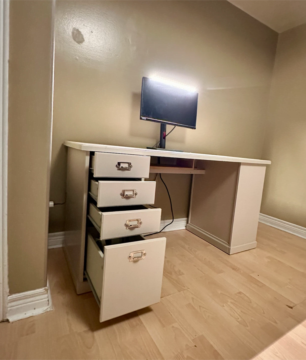 Ikea White Office Desk with Drawers and Shelving