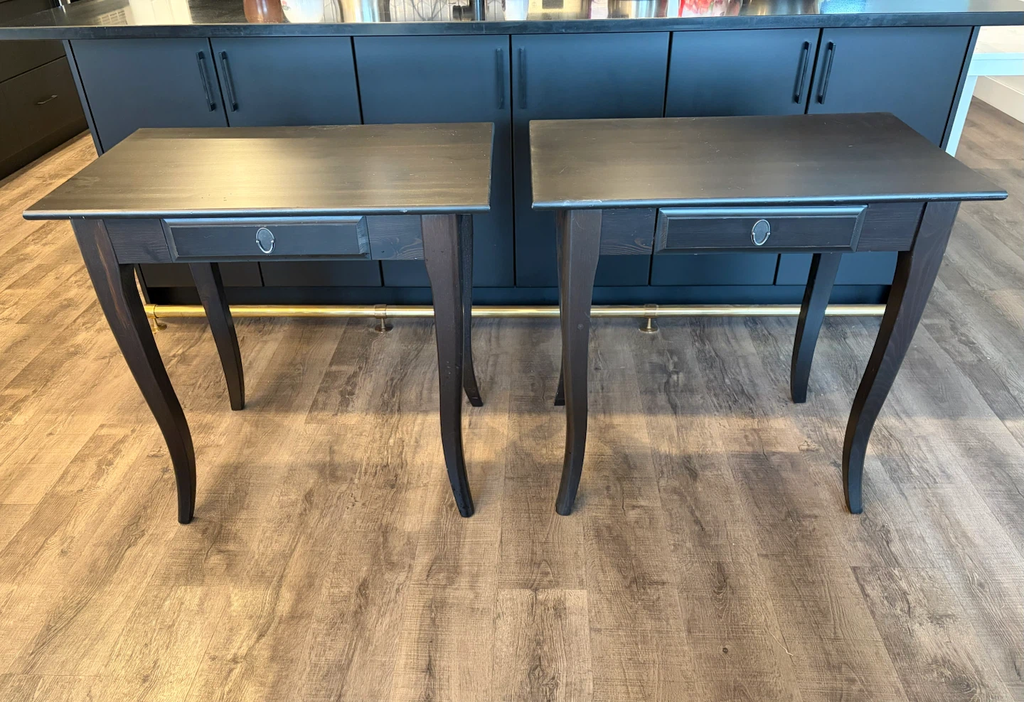 pair of IKEA wooden tables with drawer for $100