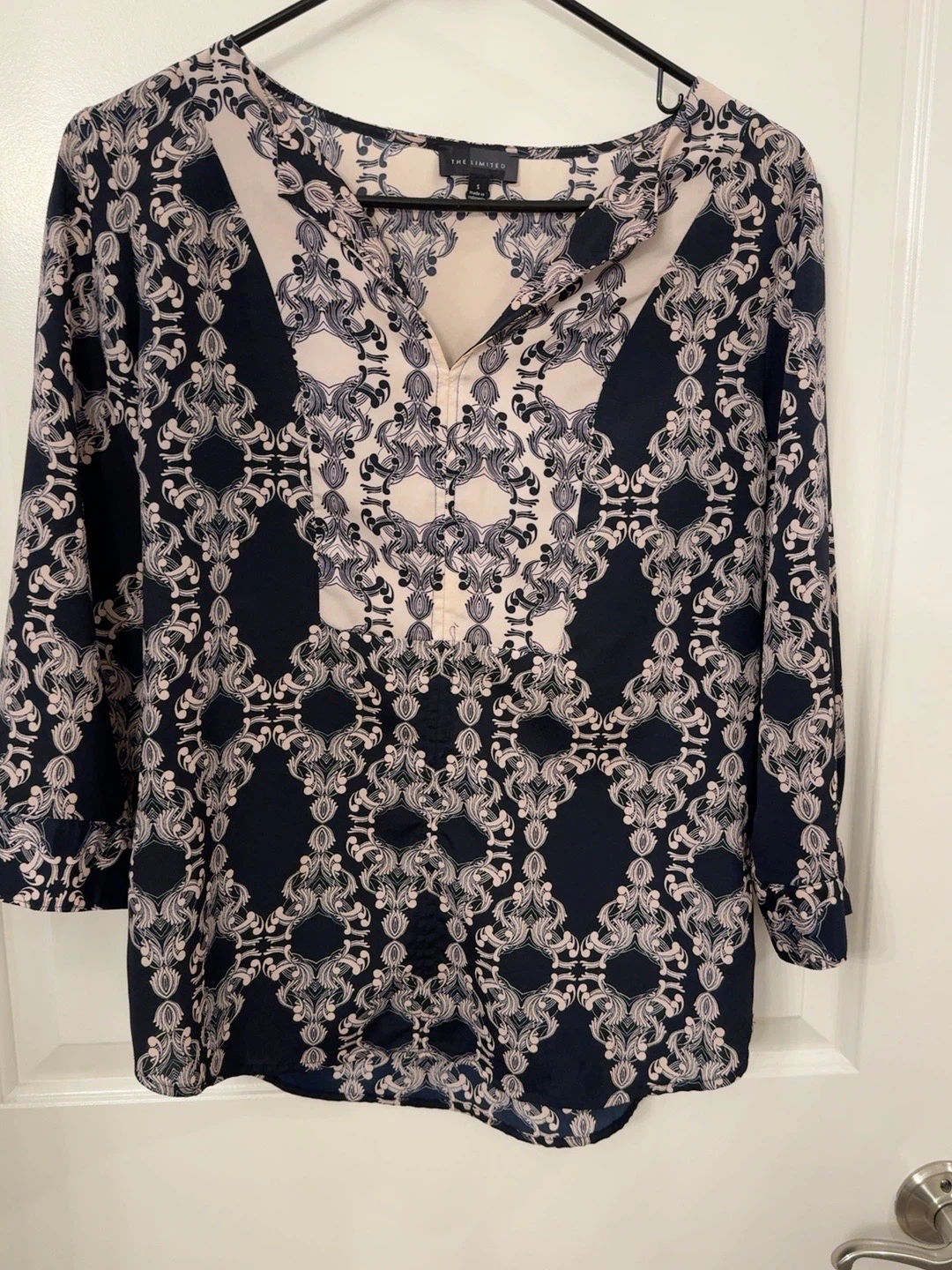 The Limited Navy & Cream Printed Blouse – Size S