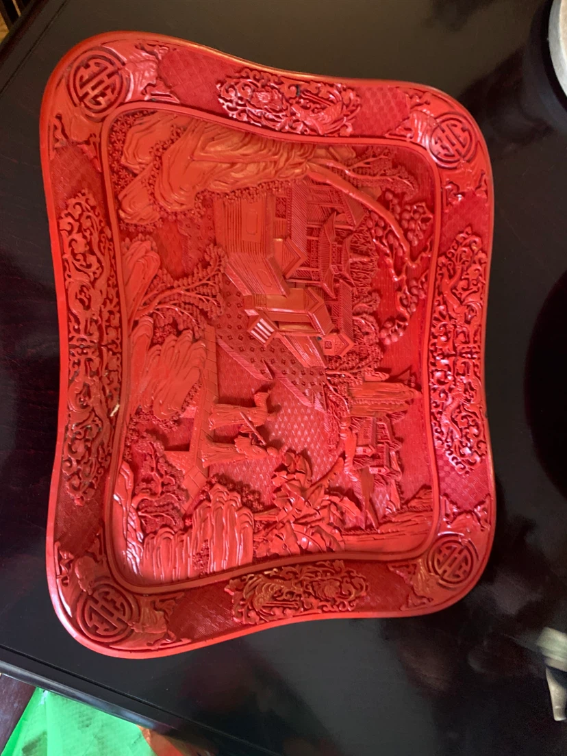 Vintage Red Carved Decorative Tray