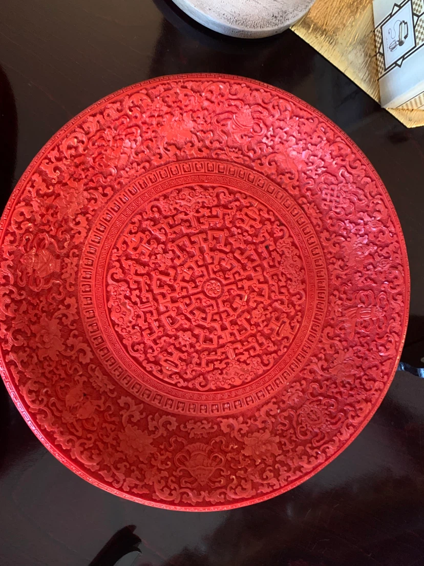 Red Carved Decorative Plate