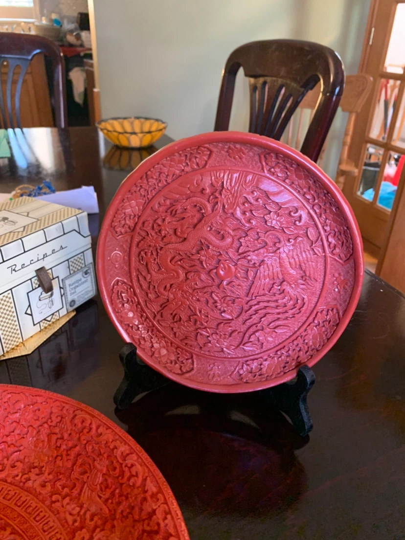 Red Carved Decorative Plate