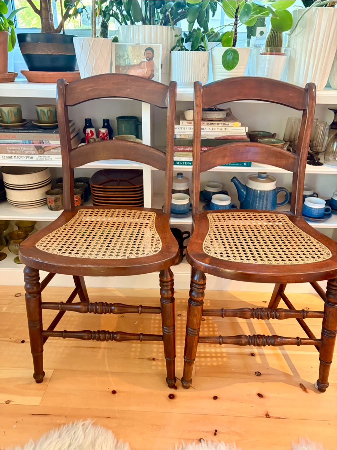 Set of Two Vintage Wooden  and cane Chairs - photo 2