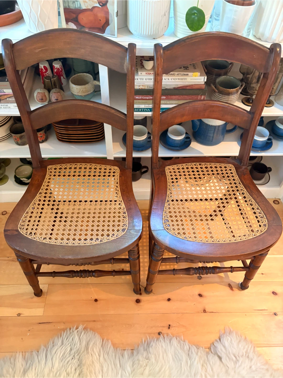 Set of Two Vintage Wooden  and cane Chairs - photo 3