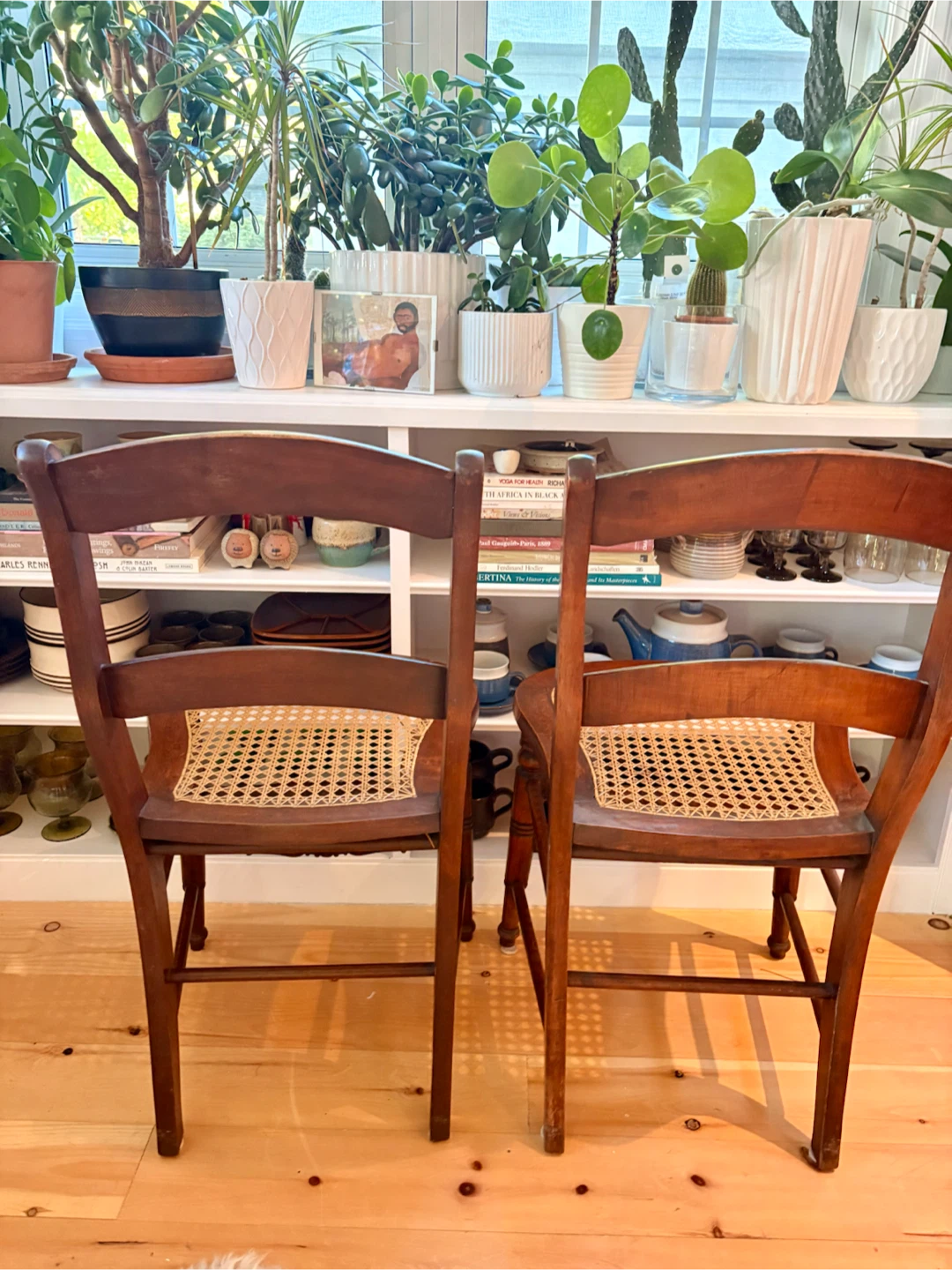 Set of Two Vintage Wooden  and cane Chairs - photo 4